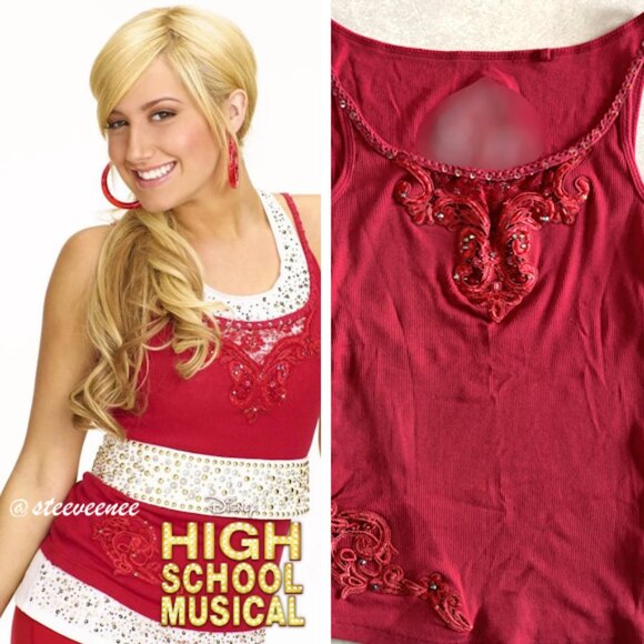 2000s Red Ribbed Embellished Cami ASO Sharpay Evans - Picture 1 of 10